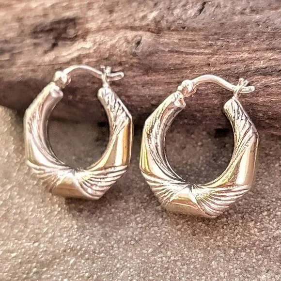 Vintage Sterling Twisted Drape Hoop Earrings - Picture 3 of 6